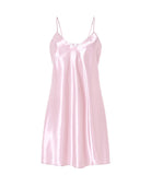 Camisón corto tirantes en raso liso y escote pico — Rosa Palo