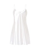Camisón corto tirantes en raso liso y escote pico — Marfil
