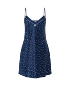 Camisón de raso para mujer con estampado de estrellas y tirantes ajustables, estilo bodegón sofisticado.