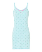 Camisón corto de mujer con tirante fino, 
 cuello redondo con botones y estampado de pequeños cactus