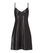 Camisón corto de tirante fino en raso — Negro