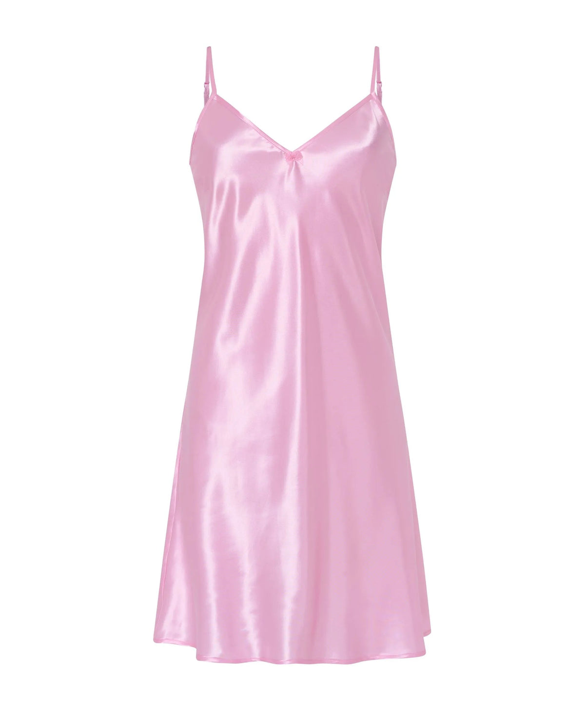Camisón corto de mujer de verano, tejido raso y tirantes. Color rosa