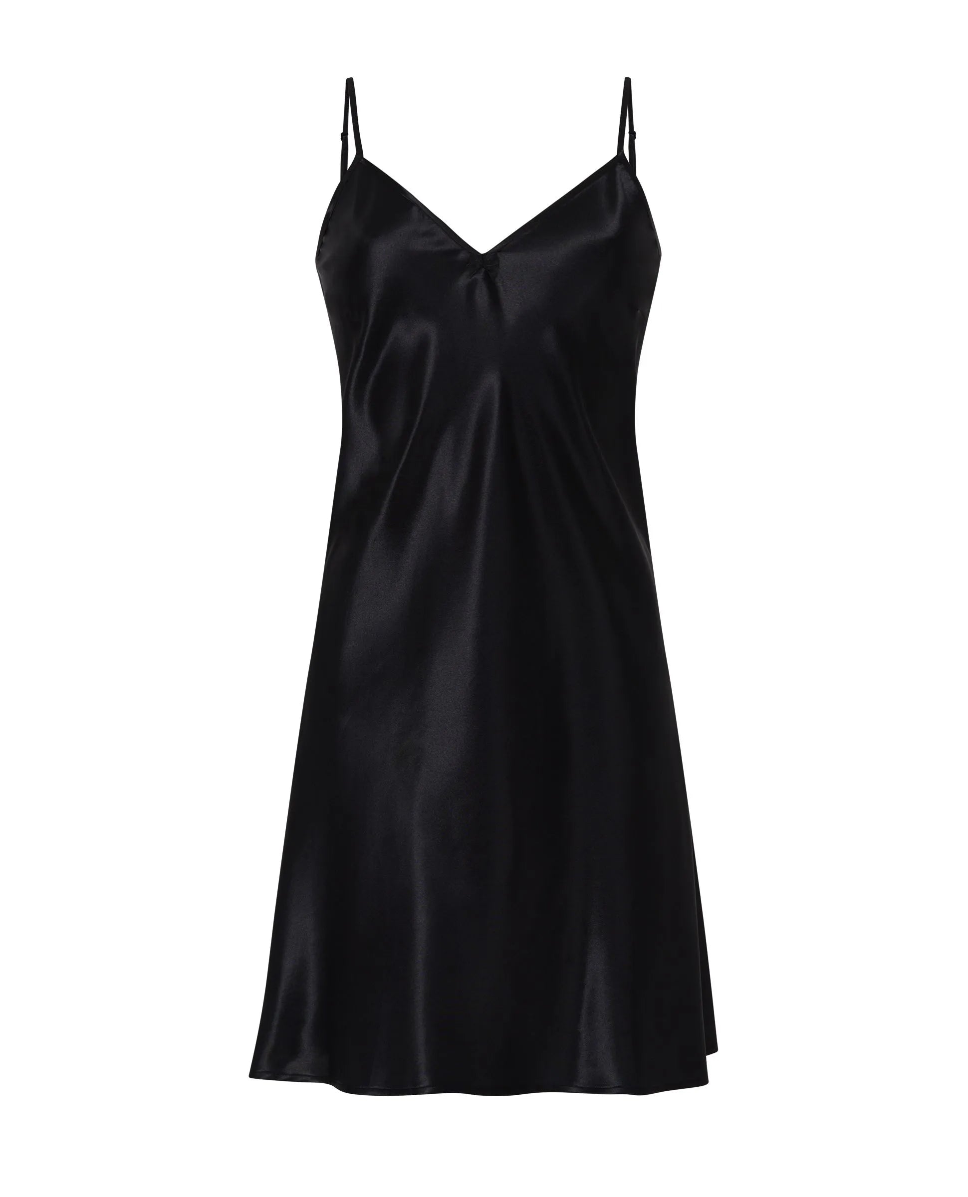 Camisón corto de raso tirantes — Negro