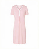 Camisón lencero corto manga corta cuello puntilla — Rosa