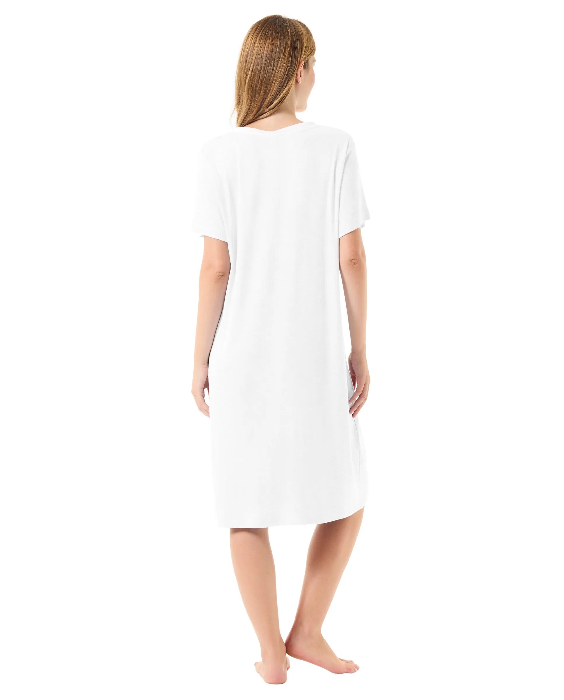 Camisón de manga corta de punto lorzas — Marfil