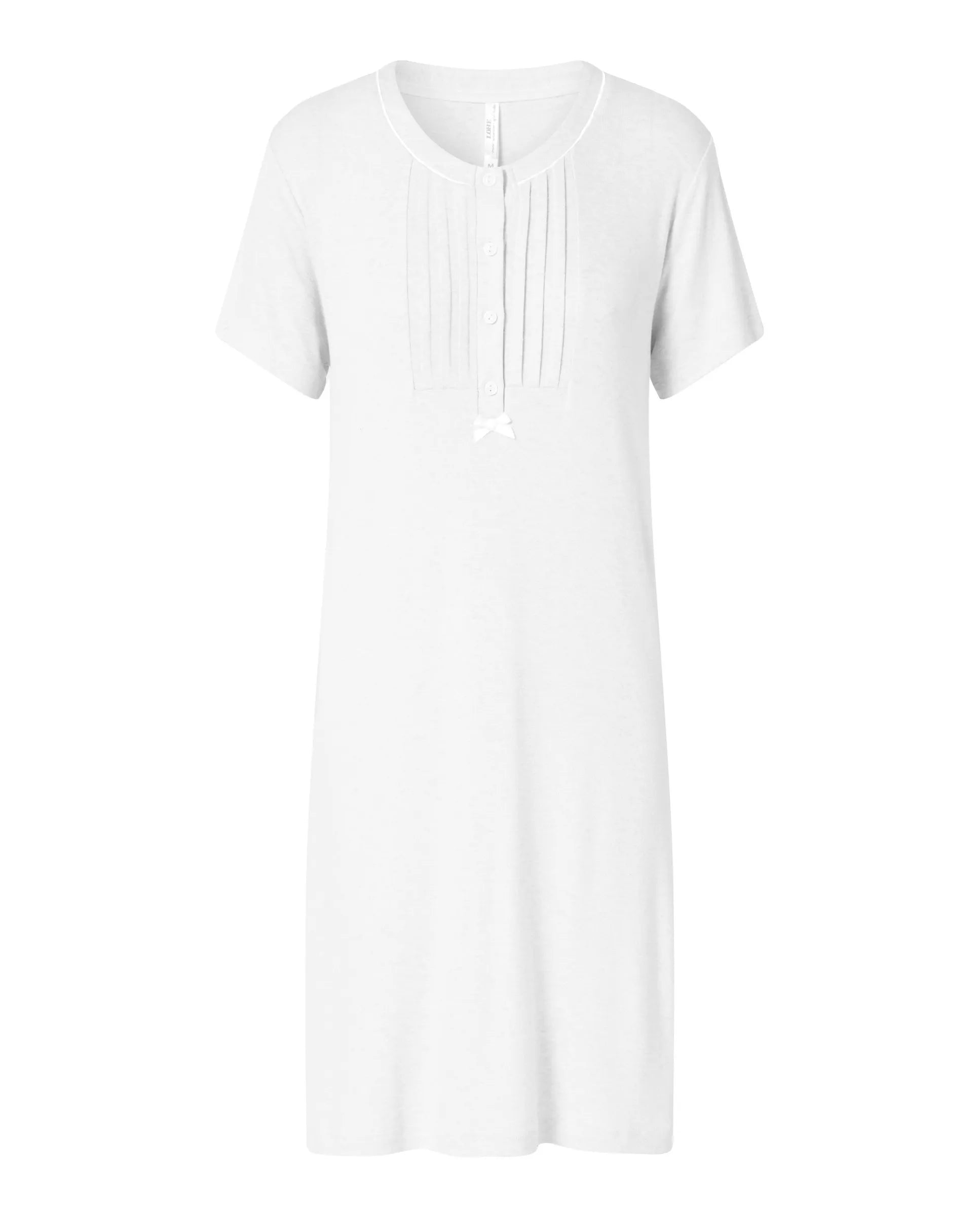 Camisón de manga corta de punto lorzas — Marfil