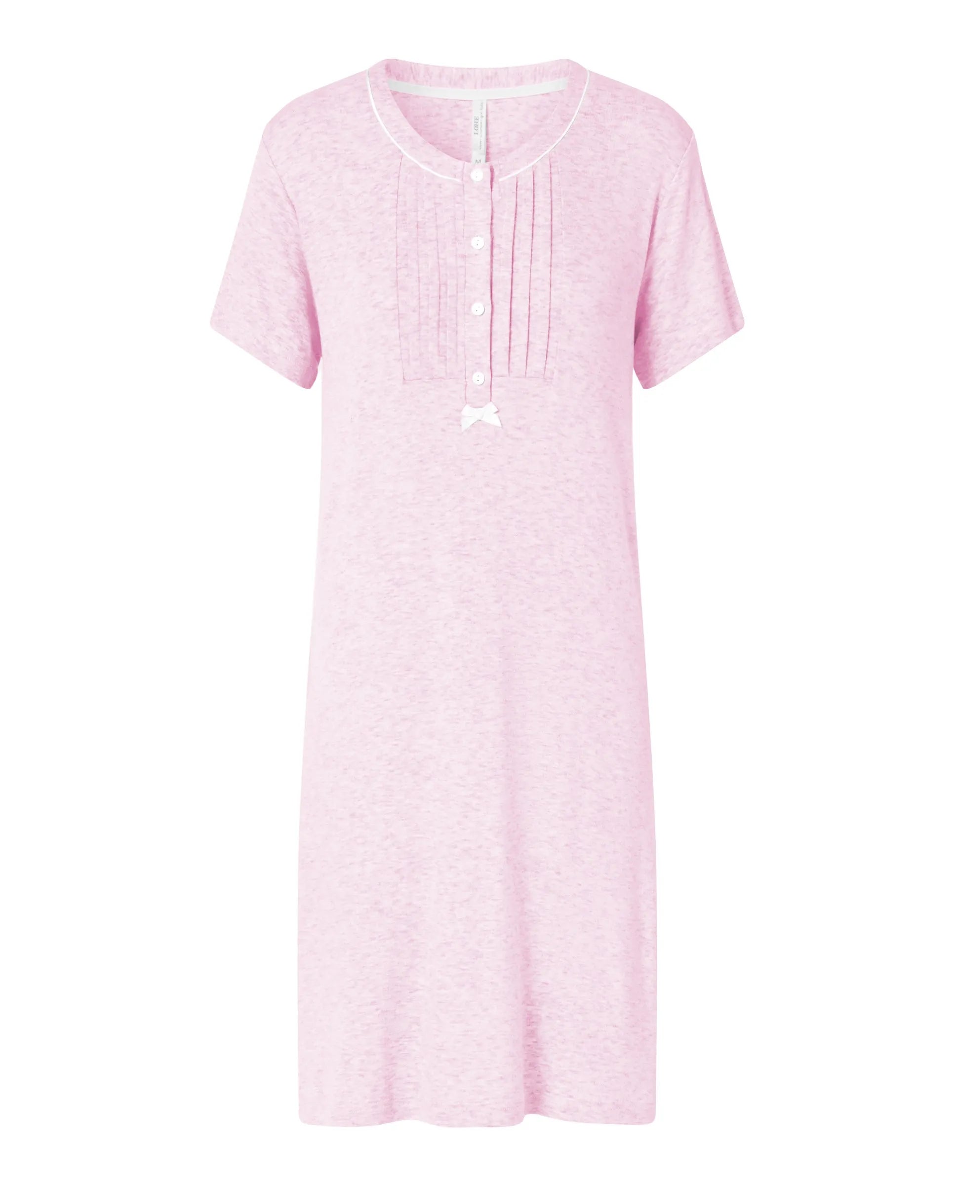 Camisón de manga corta de punto lorzas — Rosa