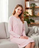 ✅ Camisón de manga larga melange rosa escote en pico | LOHE ®