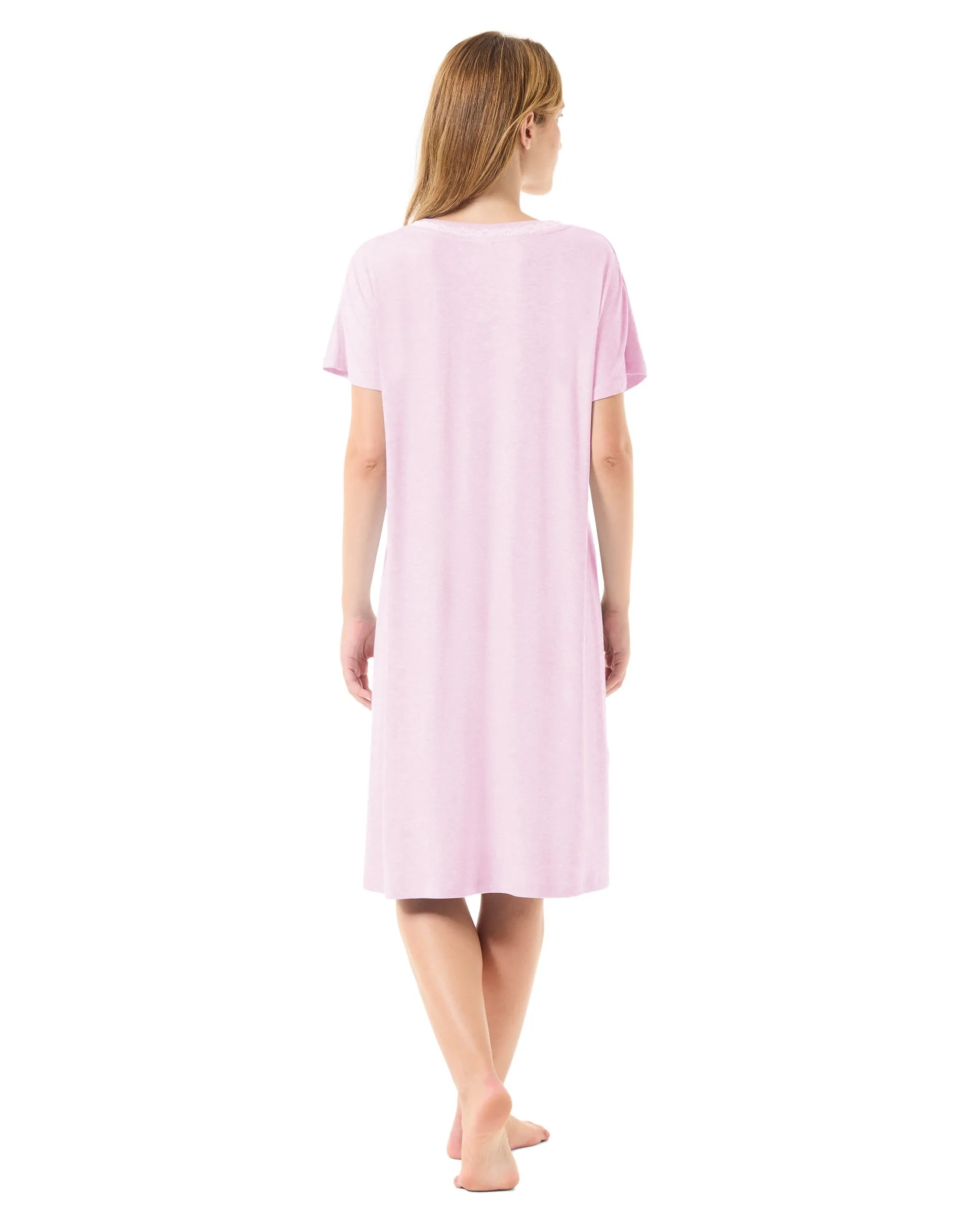 Camisón de verano manga corta con puntilla — Rosa