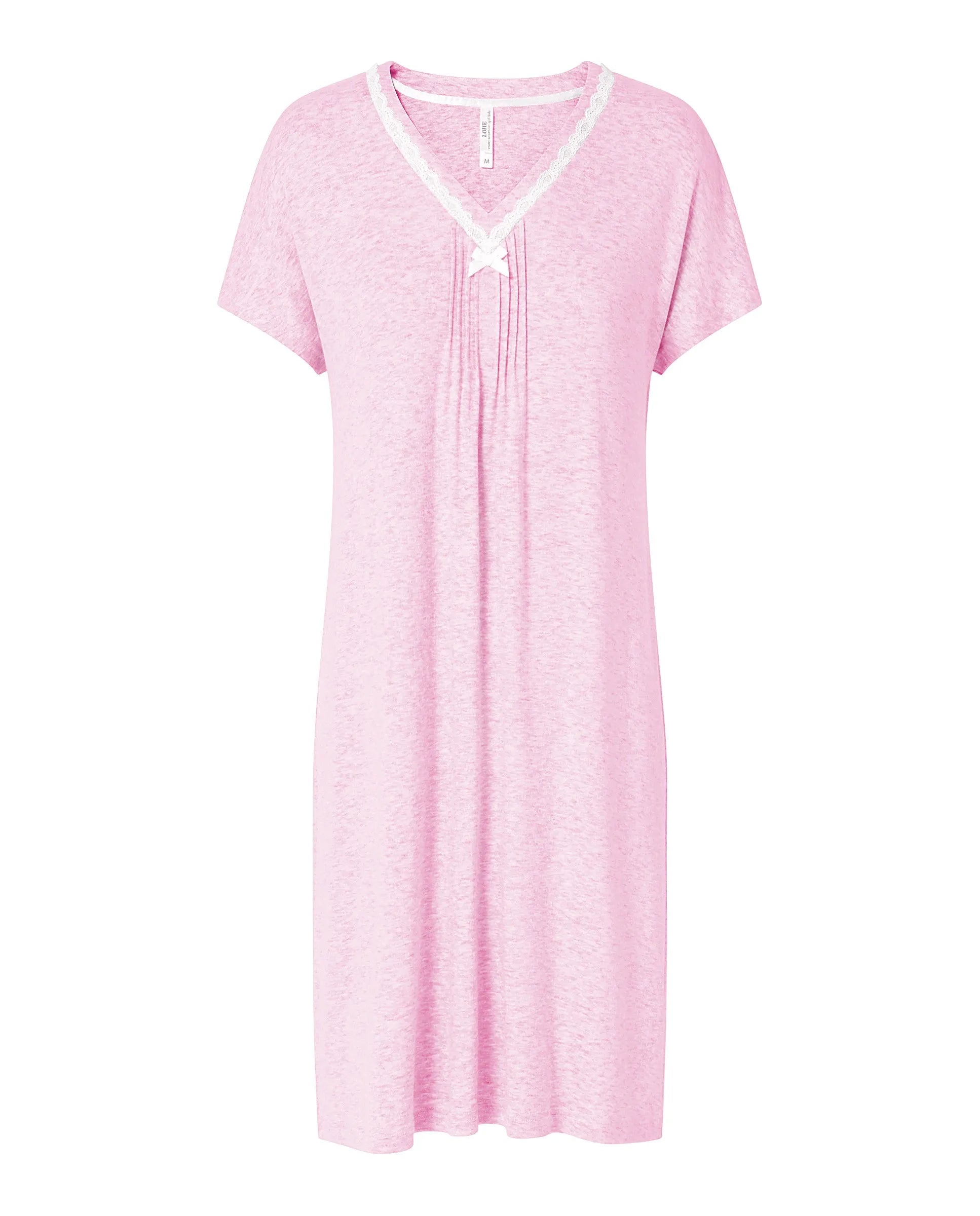 Camisón de verano manga corta con puntilla — Rosa