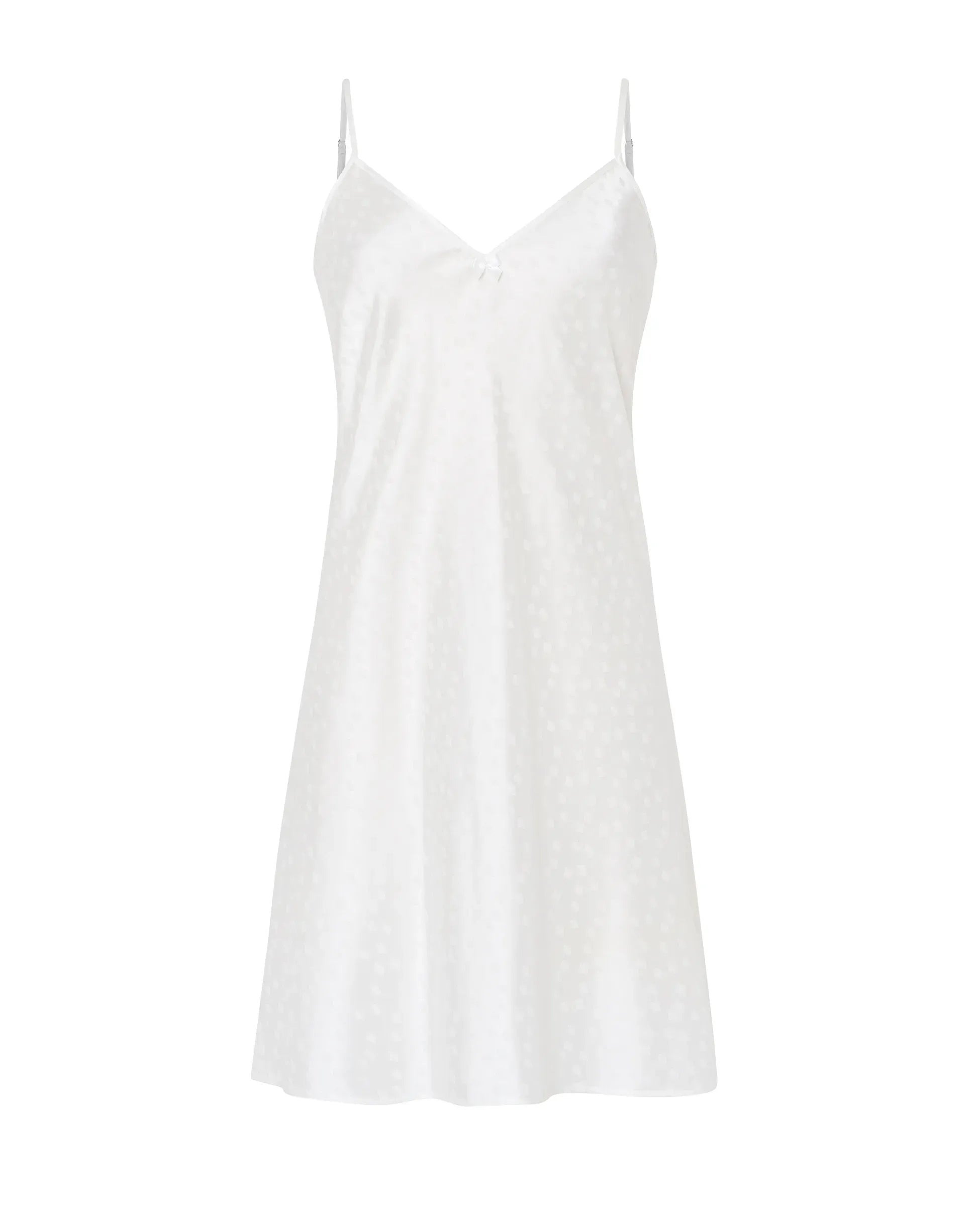 Camisón corto de mujer Lohe, jacquard marfil cuadritos y tirantes.