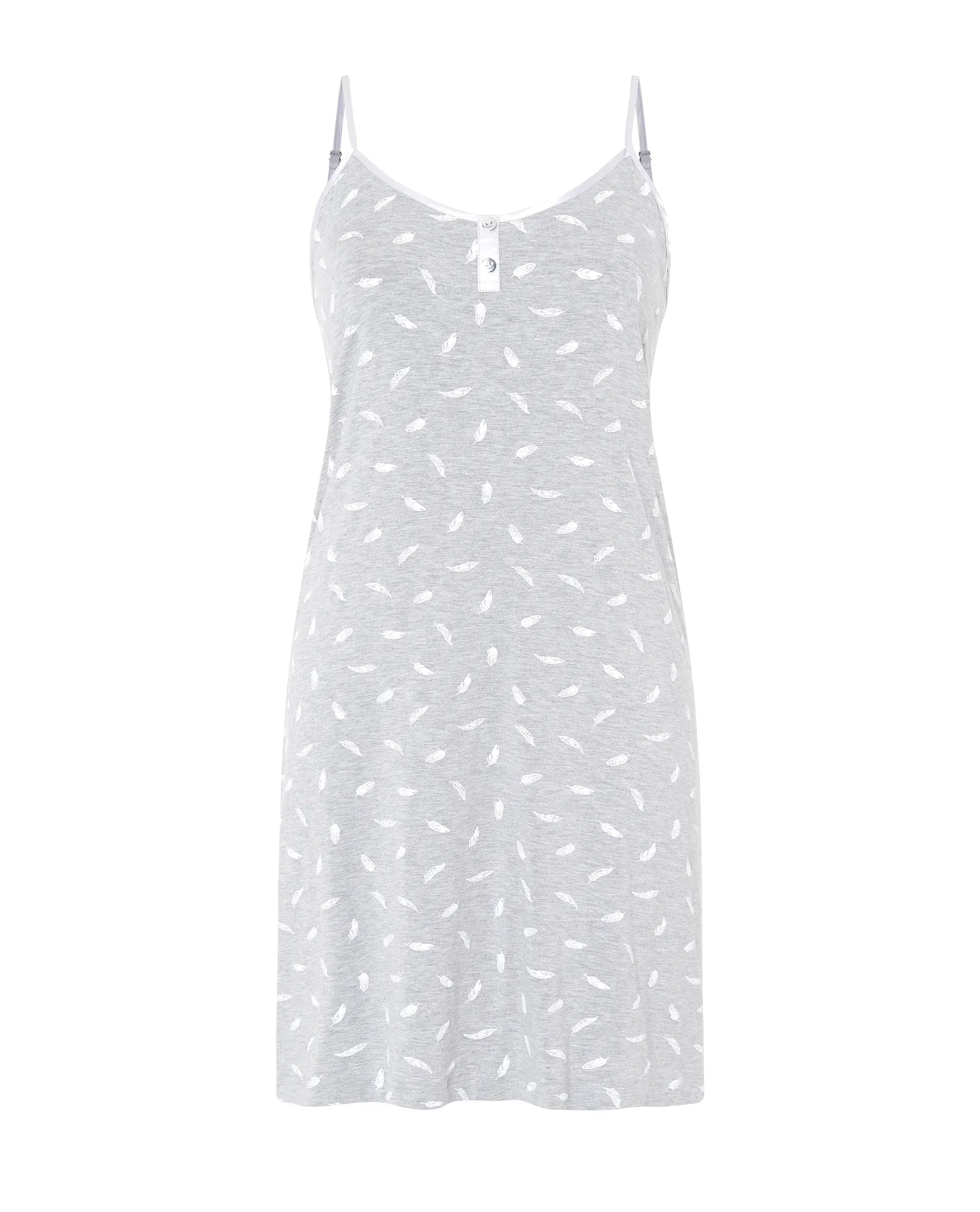 Camisola corta de tirantes de vigoré gris con estampado de plumas