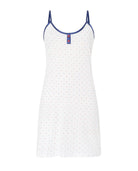 Camisón corto de mujer Lohe, tejido algodón modal estampado topitos, bieses de raso y tirantes.