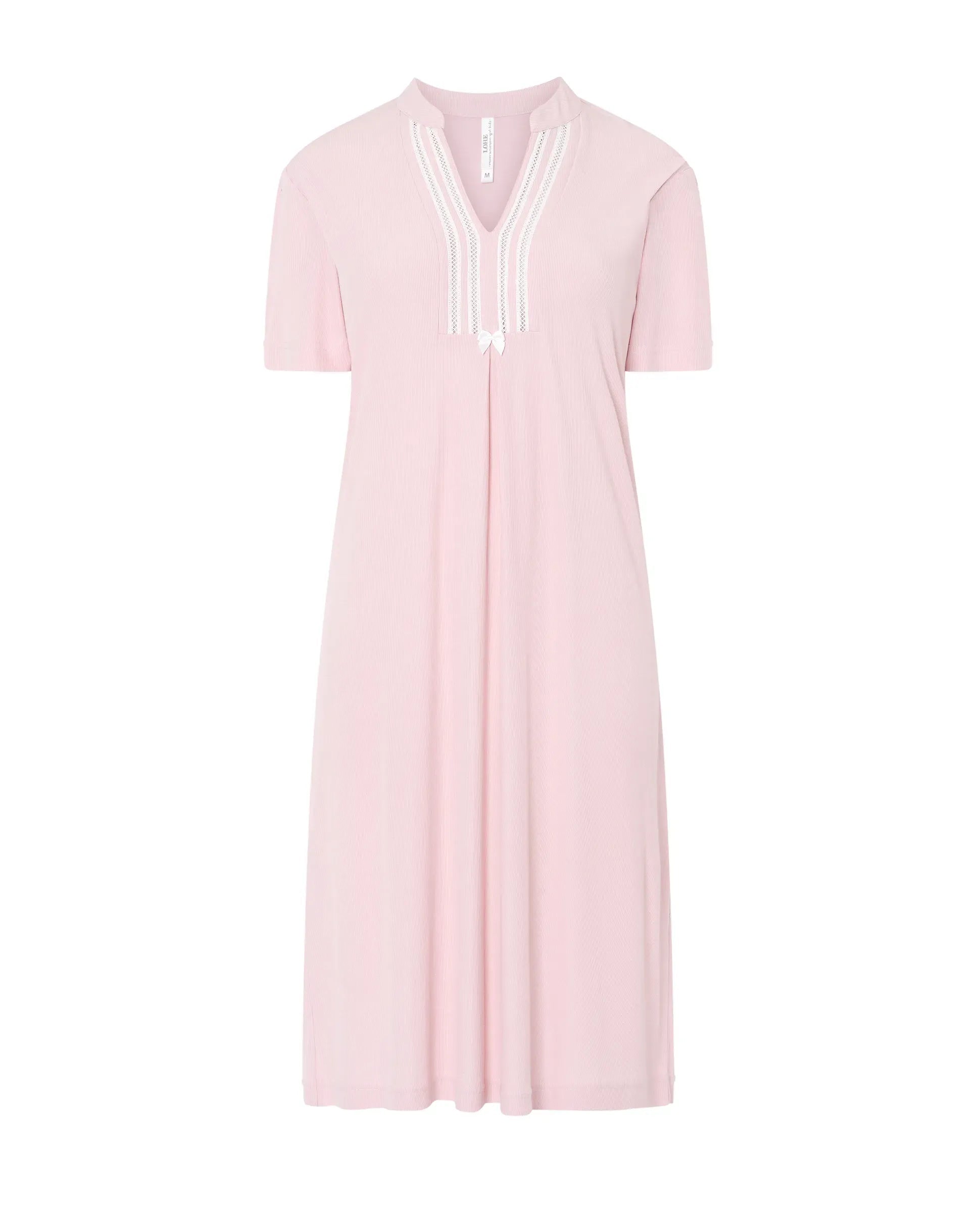 Camisón lencero verano manga corta canalé entredos — Rosa