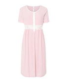 Camisón verano canalé puntilla de manga corta — Rosa