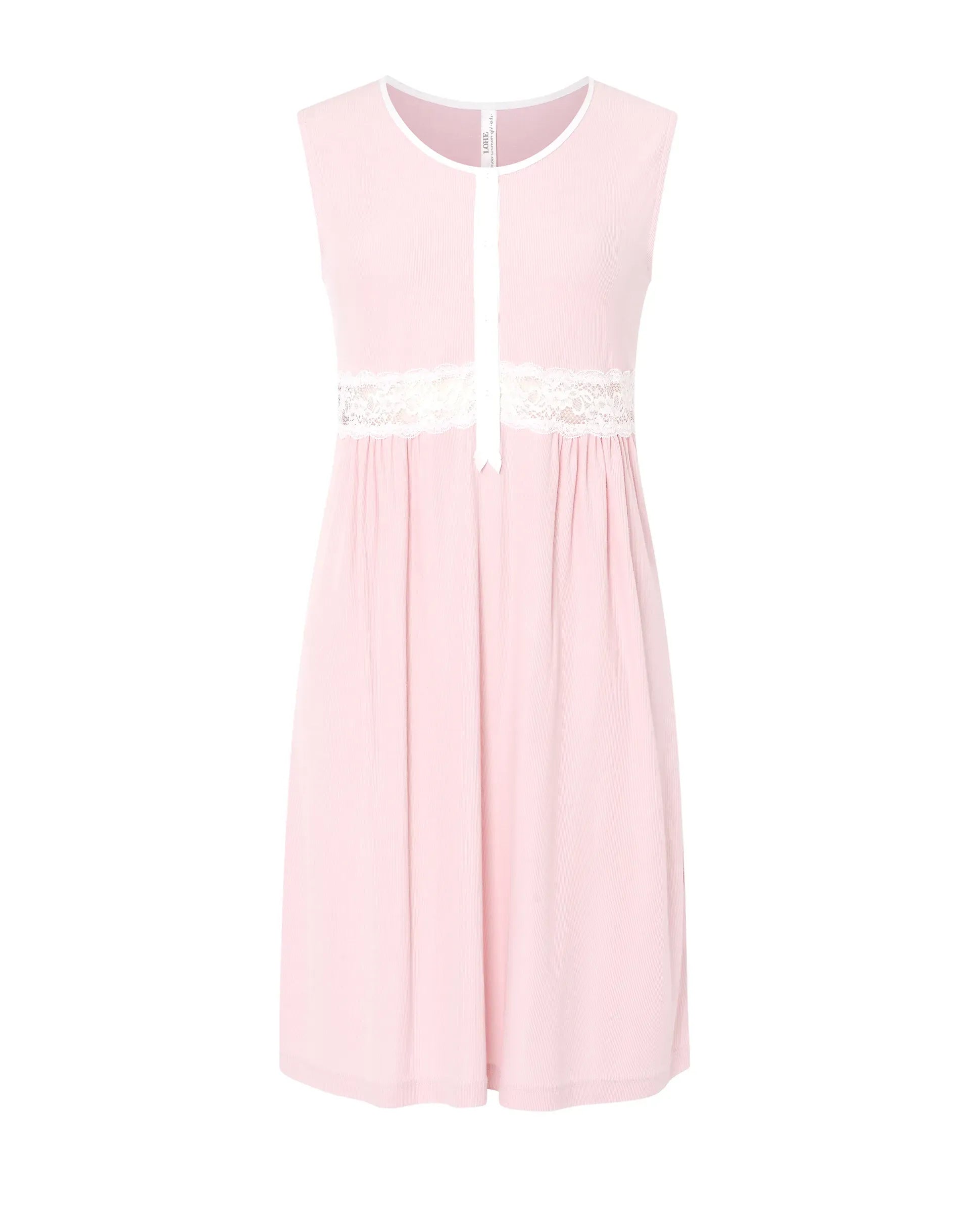 Camisón verano sin mangas canalé puntillla — Rosa