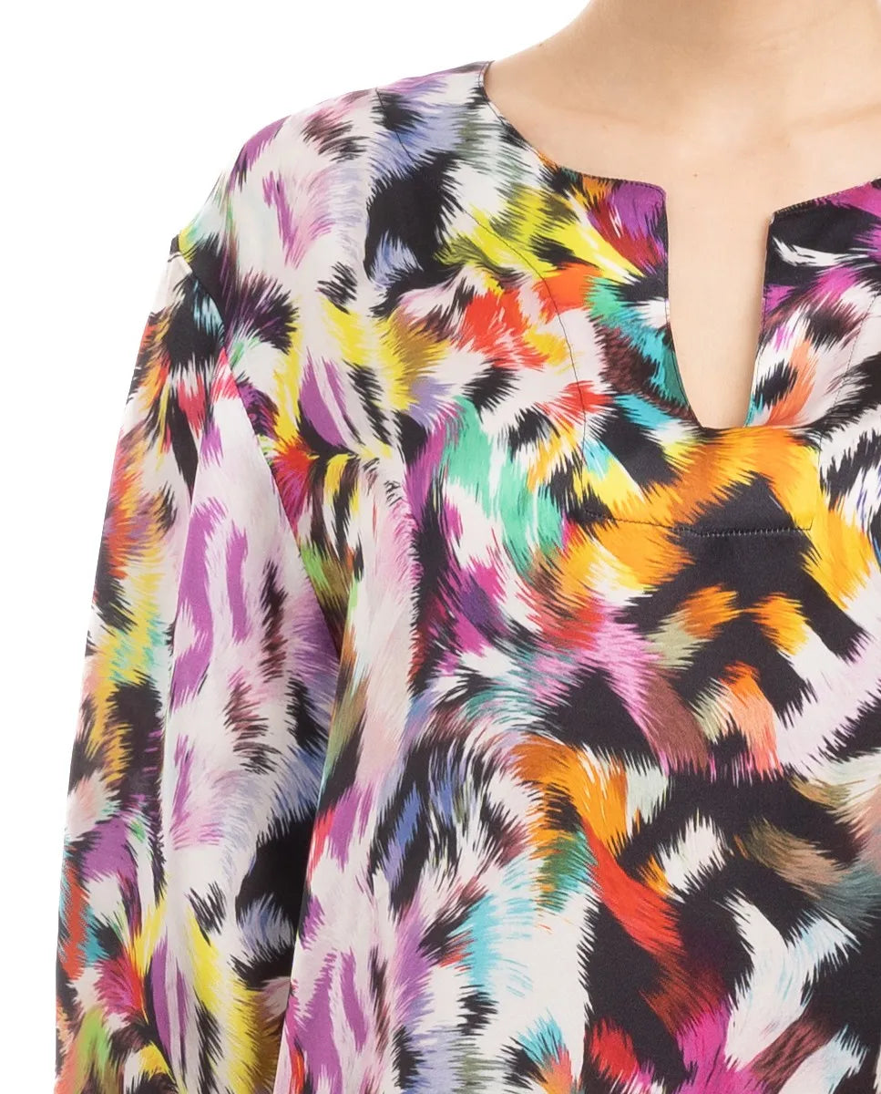 Detalle Kaftan de seda natural estampado para verano