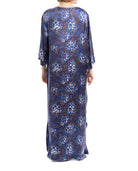 Kaftan seda natural estampado escote redondo y abertura central
