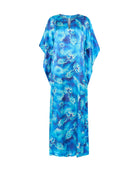 Kaftan de seda natural estampado con escote redondo y abertura central con manga mariposa al codo