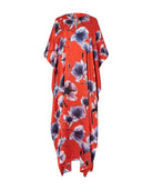 Kaftan de seda natural estampado con escote redondo y abertura central con manga mariposa al codo.