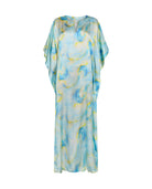 Kaftan largo de seda natural estampado fantasía con con manga mariposa al codo y escote redondo abierto.