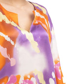 Kaftan seda natural estampado escote redondo y abertura central
