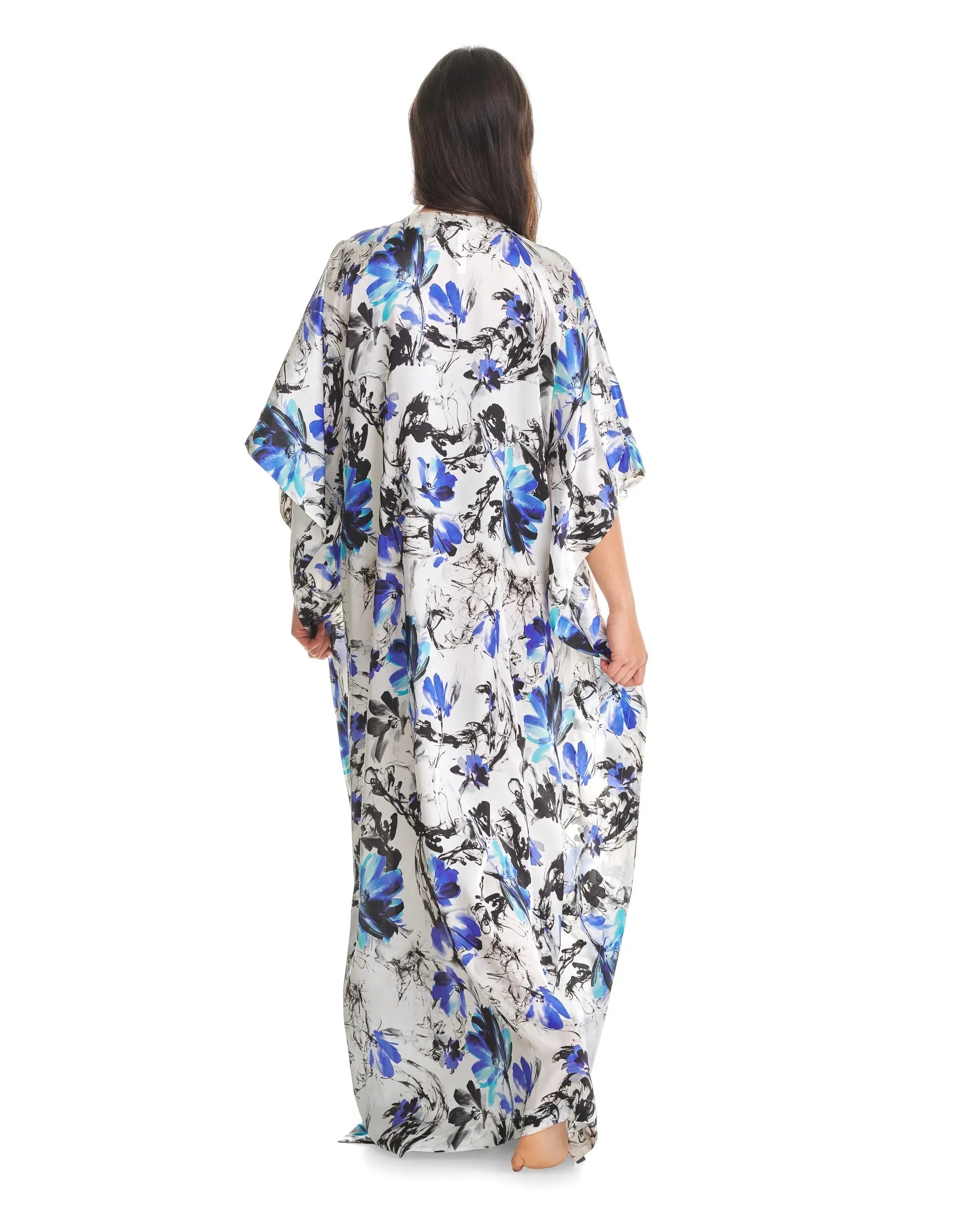 Vista trasera kaftan de seda natural para mujer