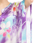 Kaftan seda natural estampado escote redondo y abertura central