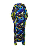 Kaftan de seda natural estampado con escote redondo y abertura central con manga mariposa al codo.