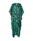 Kaftan de seda natural estampado con escote redondo y abertura central