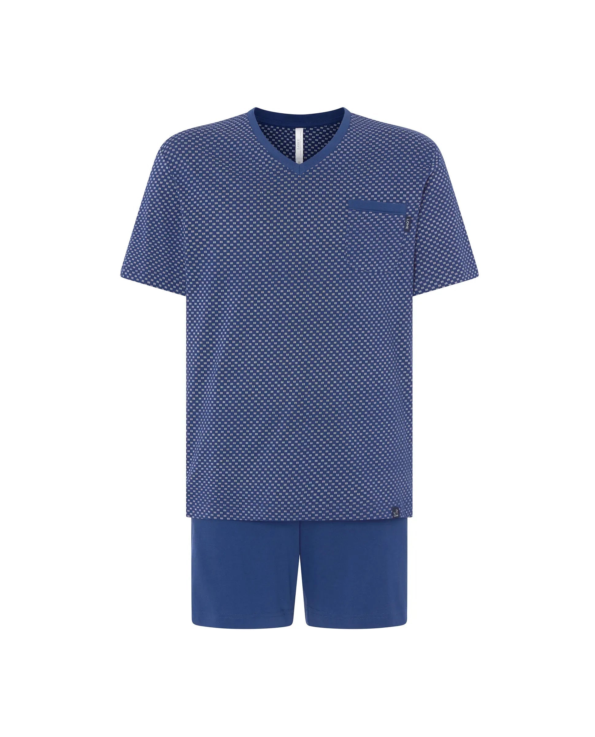 Pijama veraniego corto para hombre estilo corbatero marino, cuello pico, bolsillo pecho