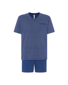 Pijama veraniego corto para hombre estilo corbatero marino, cuello pico, bolsillo pecho