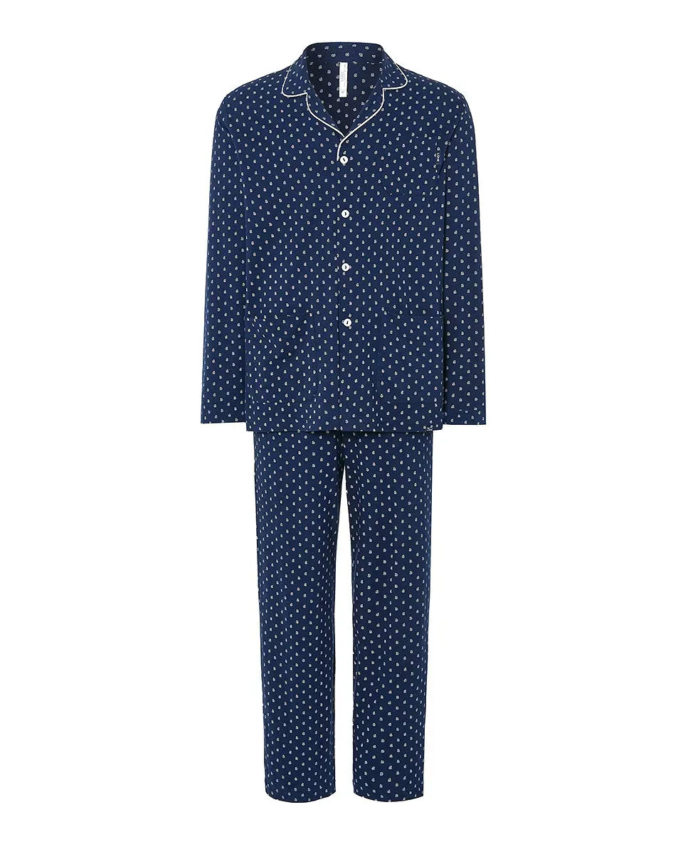 Pijama de hombre manga larga, estampado de pequeños cachemires abierto con botones, bolsillos plastón