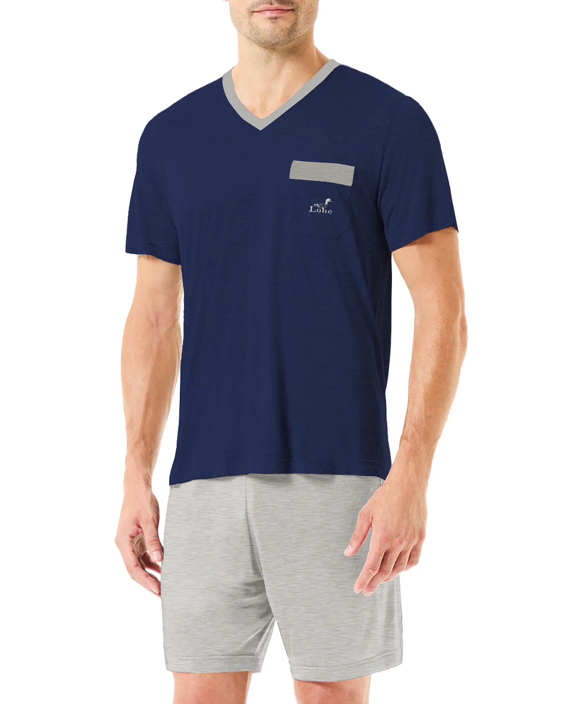 Pijama de hombre corto liso manga corta — Marino