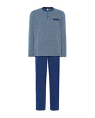 Pijama Lohe de hombre, Jacquard de diseño geométrico, escote con abertura de botones, manga larga y pantalón largo liso.