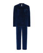 Pijama Lohe de hombre terciopelo marino, escote en pico, manga larga y pantalón y bolsillos laterales.