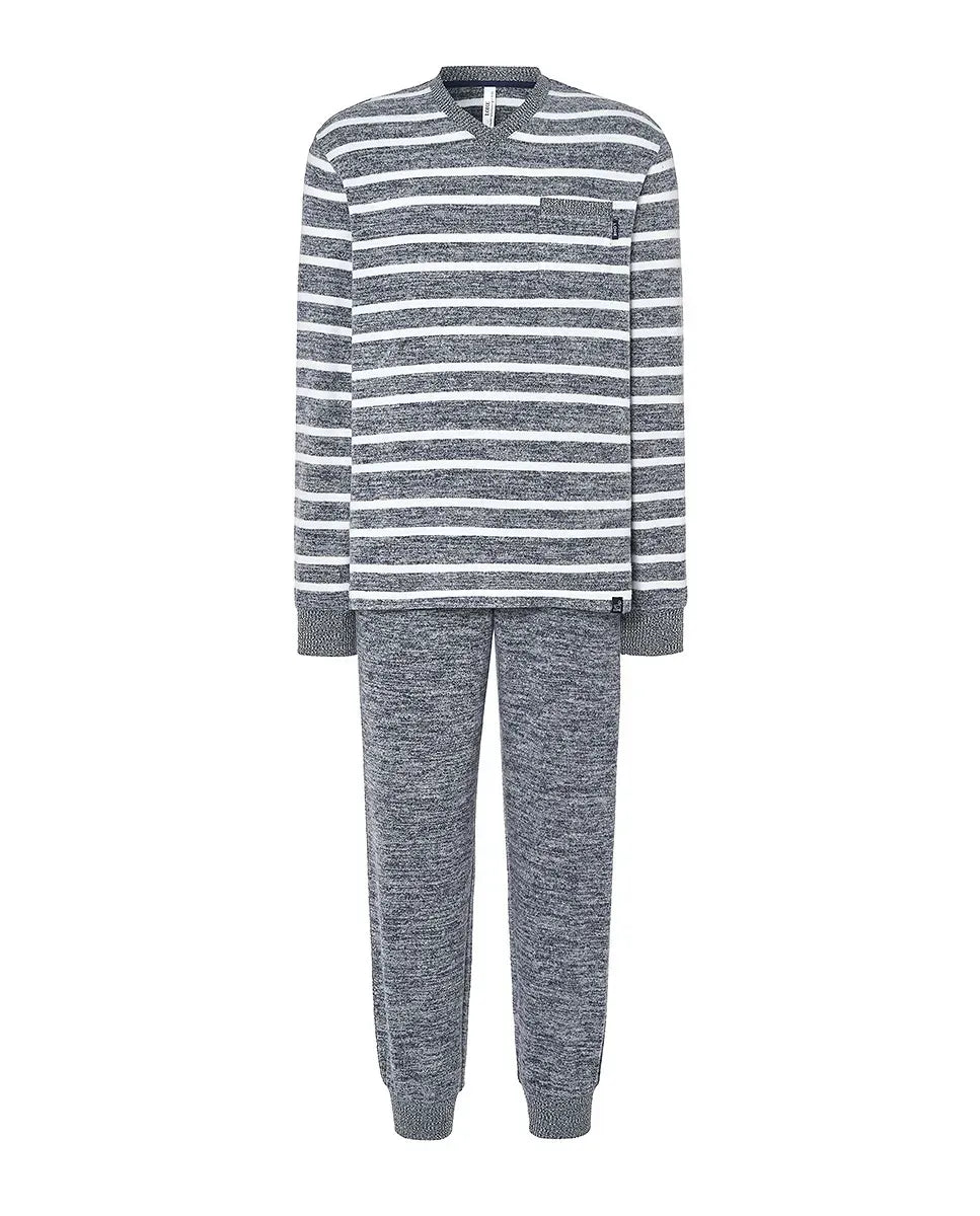 Pijama de hombre manga larga con puños melange rayas azules