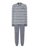 Pijama de hombre manga larga con puños melange rayas azules