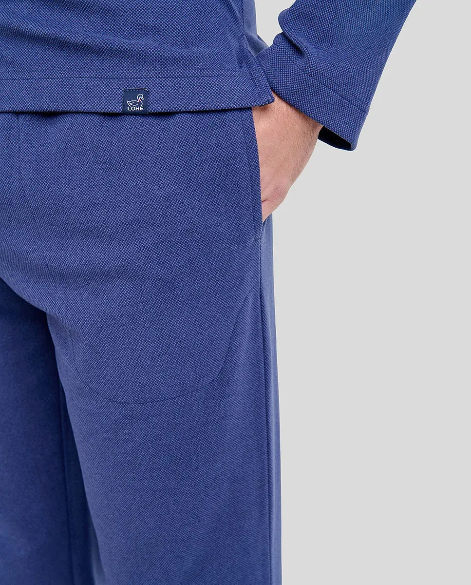 Detalle del bolsillo de pantalón de pijama de caballero azul marino para invierno