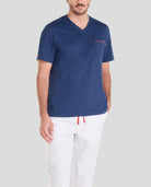Pijama largo hombre para verano camiseta manga corta marino y pantalón largo plumeti