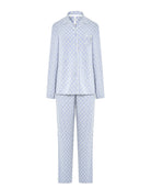 Pijama Lohe de mujer estampado de hojas, con cuello de solapa, manga larga y pantalón largo con lazo.