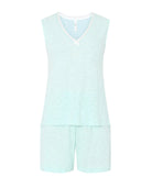 Pijama de mujer para verano corto y sin mangas tejido algodón modal puntilla en cuello pico y pantalón corto.
