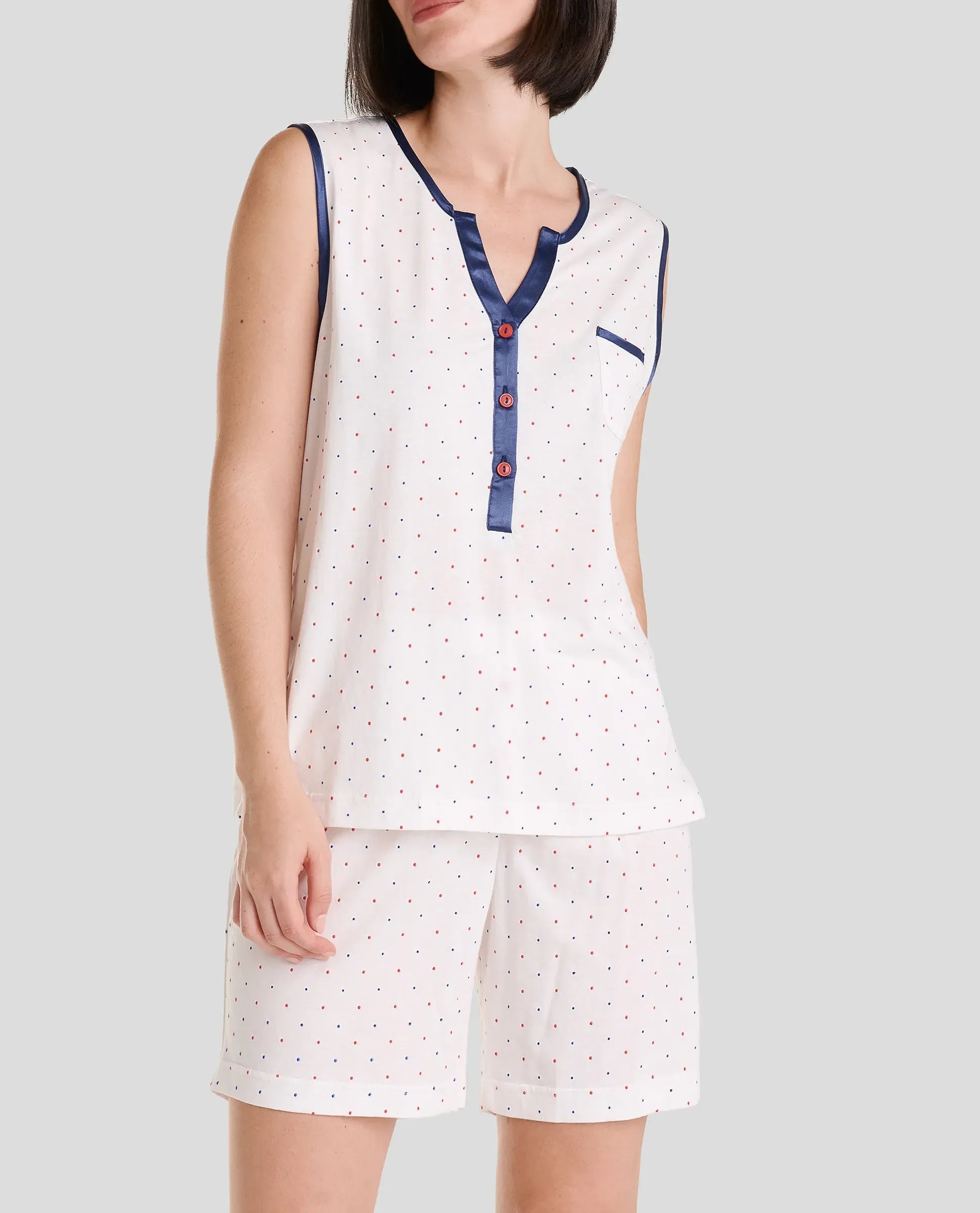 Pijama mujer de verano sin mangas a topitos