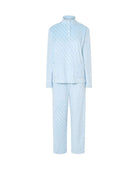 Pijama de invierno estilo chandal de suave tejido estampado con topitos grises y escote abierto con botones