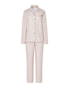 Conjunto de pijama de dos piezas para mujer, manga larga, abierto botones y pantalón, estampado floral pequeño camel