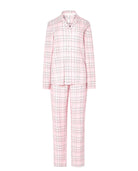 Pijama de mujer camisero con cuadros de suaves tonos rosa cuello clásico de solapa y manga larga