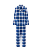 Conjunto completo de pijama de mujer Lohe, estampado en cuadros azules con manga y pantalón largo.