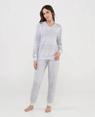 Pijama mujer invierno largo gris estampado estrellas de nieve