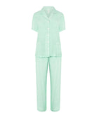 Pijama largo de mujer de manga corta para verano color verde detalles estampado plata
