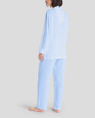 Pijama largo de mujer de manga corta para verano color verde detalles estampado plata